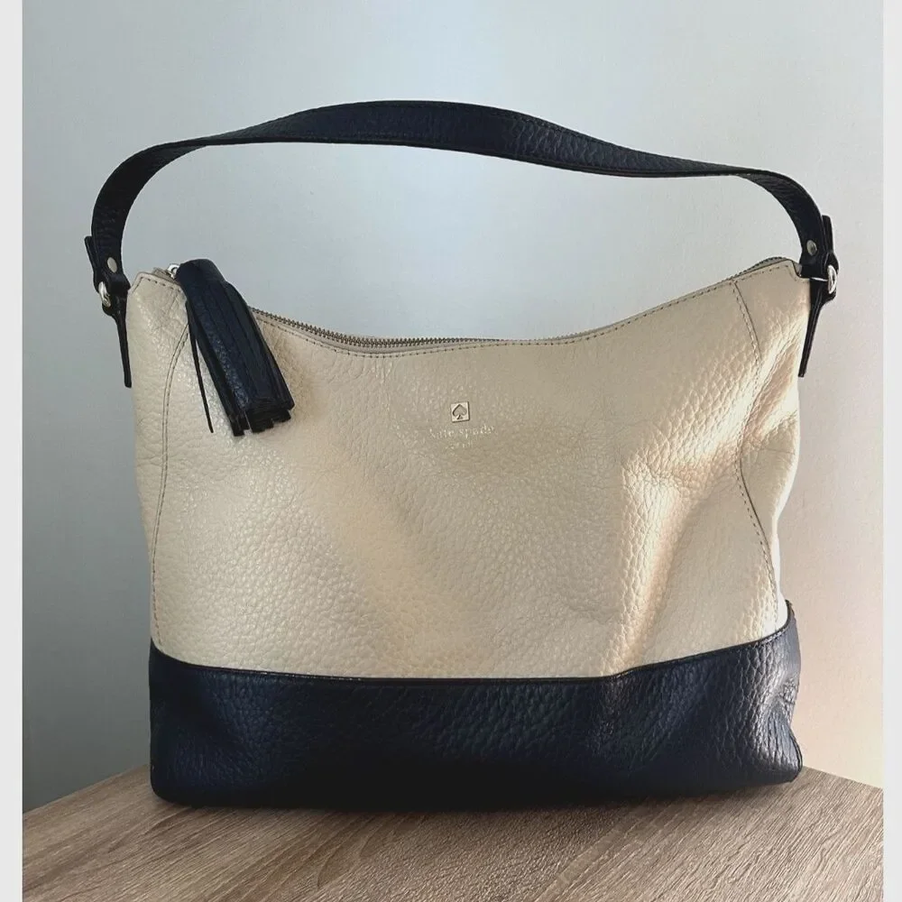 Kate Spade Two Tone Large Tote Navy Blue and Cream Purse Shoulder Bag